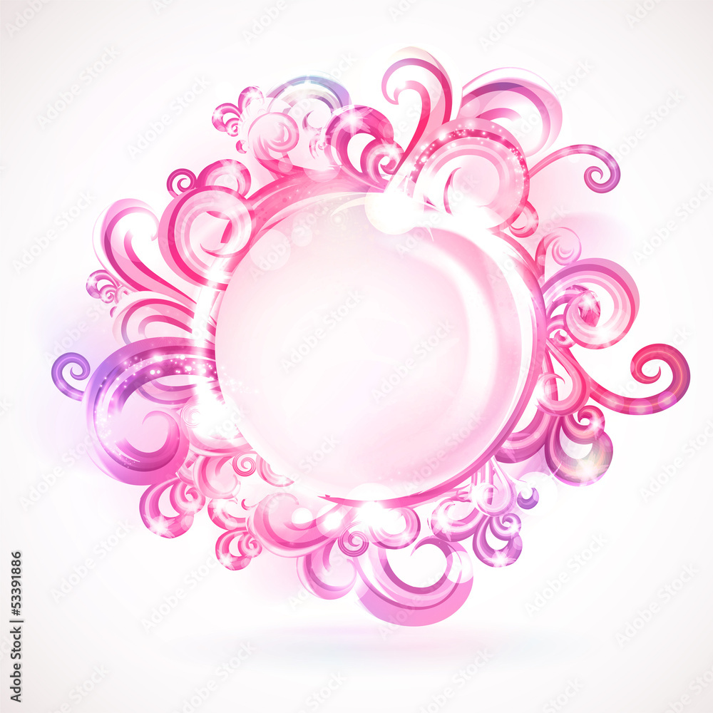 Pink round frame with design elements. Pink round frame with design elements.