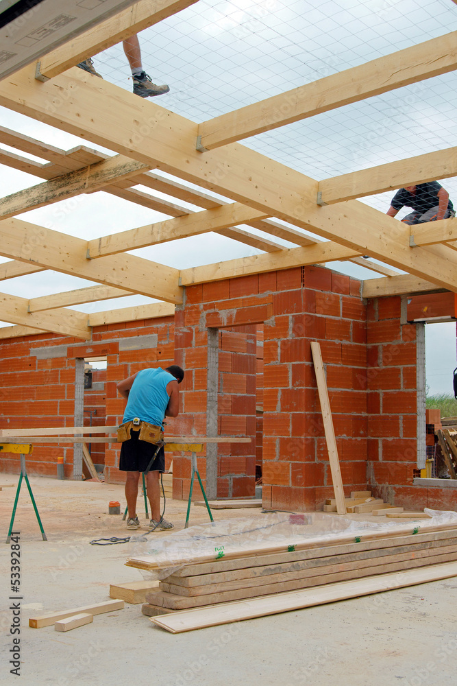 Fototapeta premium construction maison - chantier toiture # czm