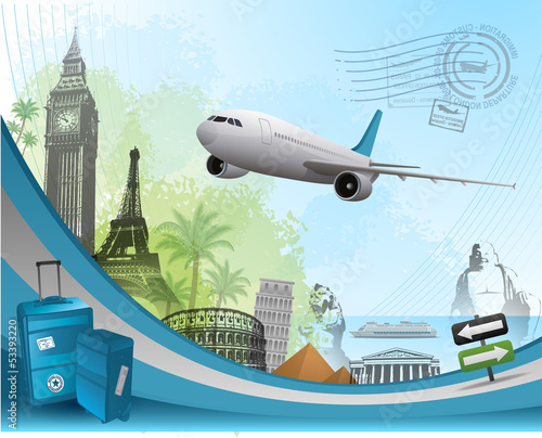 Travel background design with famous landmarks elements eps 10