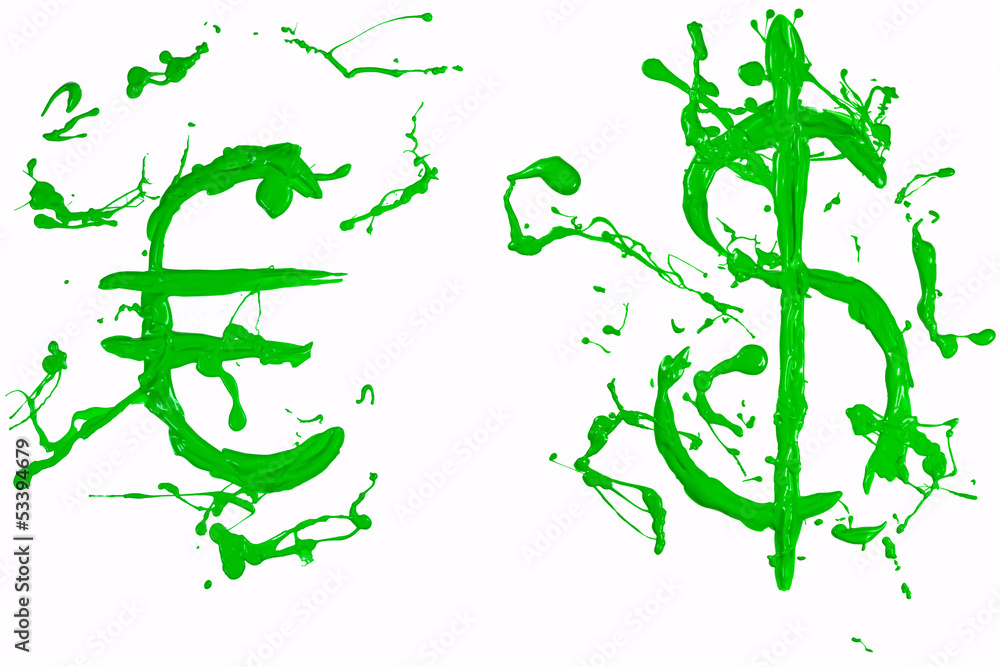 Obraz premium Dollar and euro signs painted green