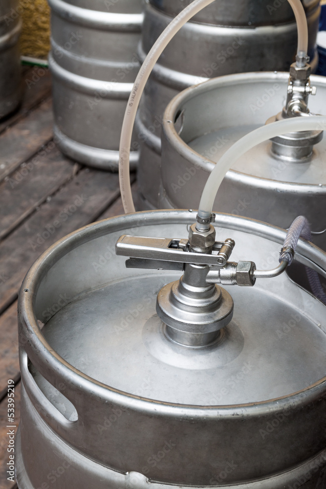 Metal kegs of beer Metal kegs of beer