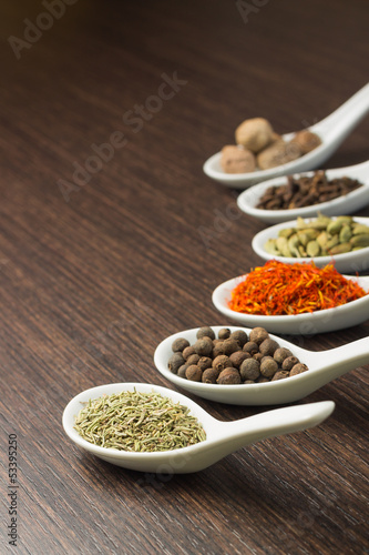 Spices in Ceramic Spoon