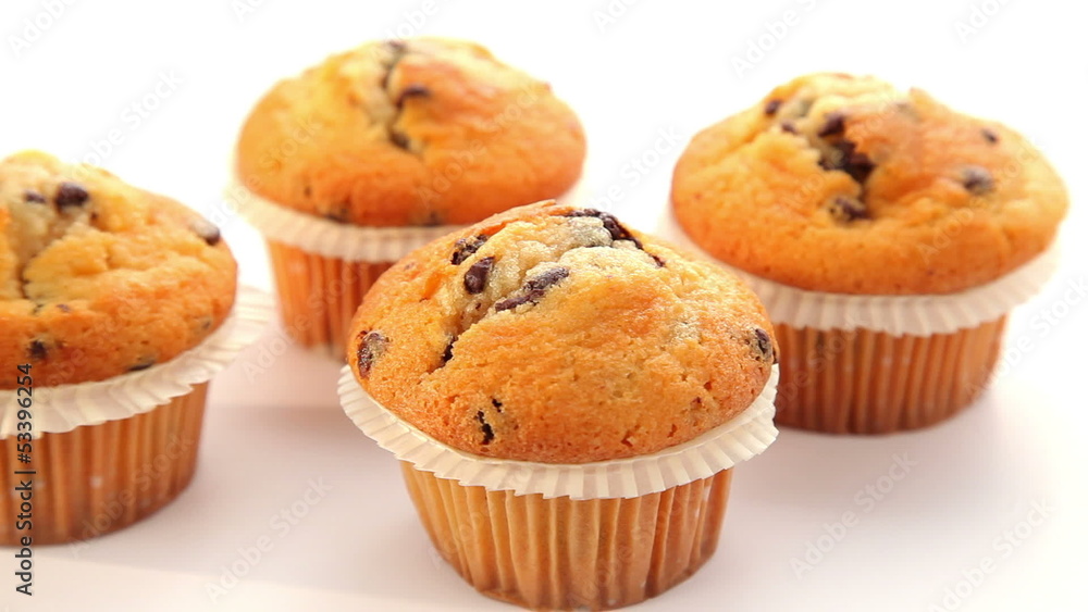 Fresh muffin with chocolate - dolly shot Fresh muffin with chocolate - dolly shot