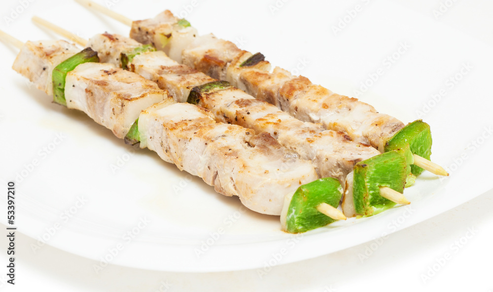 chicken skewers on white background chicken skewers on white background