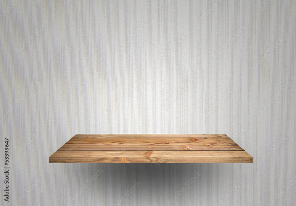 Empty wood shelf on wall Empty wood shelf on wall