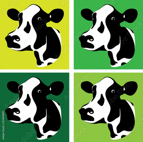 a set of three green cow heads