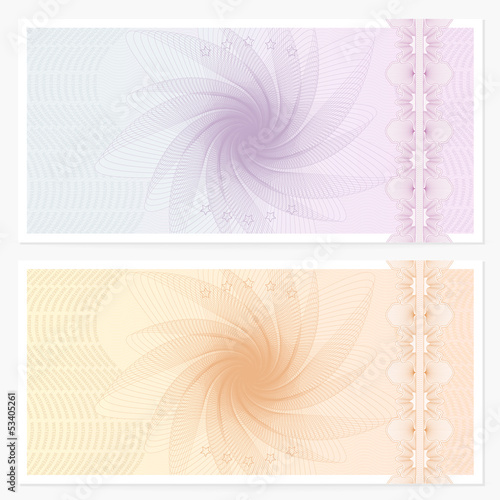 Gift certificate / Voucher / Coupon template. Guilloche pattern