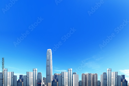 City skyline with blue sky