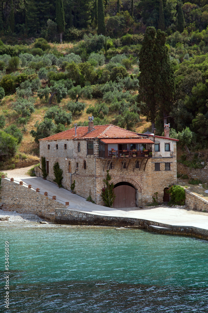Christian shrine by the sea on Mount Athos
