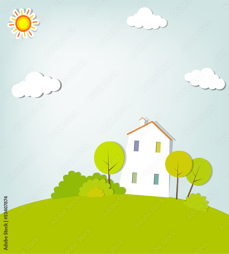 landscape with a house on the hill landscape with a house on the hill