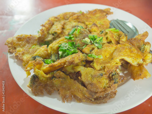 Crisp fried mussel pancake, Thailand simple gourmet food