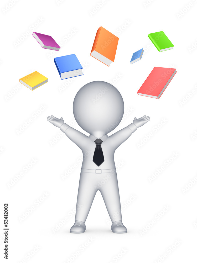 Happy 3d person and colorful books. Happy 3d person and colorful books.