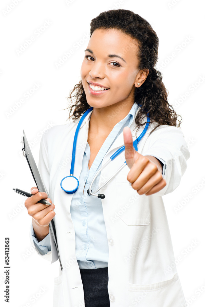 African American Doctor thumbs up isolated on white background African American Doctor thumbs up isolated on white background
