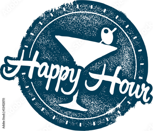 Fotografie, Obraz Happy Hour Cocktail Bar Menu Stamp