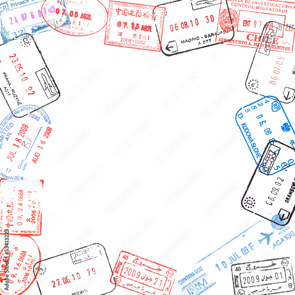 frame from passport visa stamps