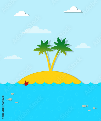 Island with palm trees on the sea