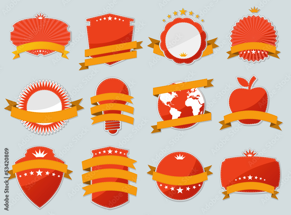 Red design elements. Set of vector paper stickers. Red design elements. Set of vector paper stickers.