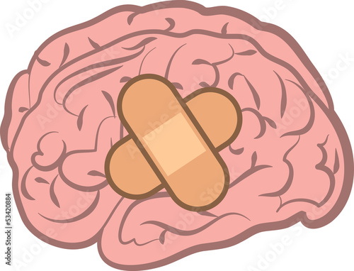 Isolated brain with bandage attached