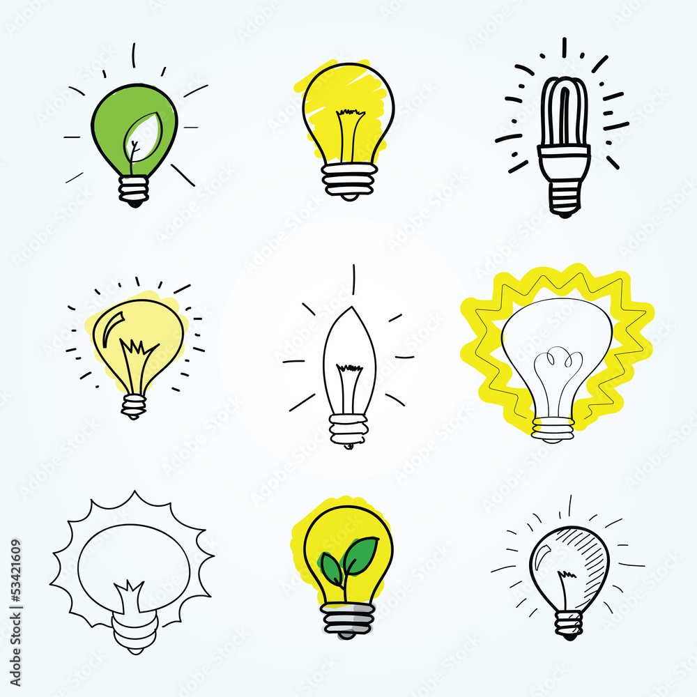 Naklejka premium Set of Hand-drawn light bulbs