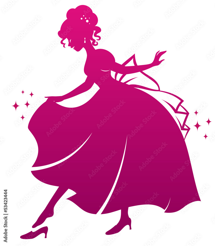 silhouette of Cinderella wearing her glass slipper - obrazy, fototapety, plakaty 