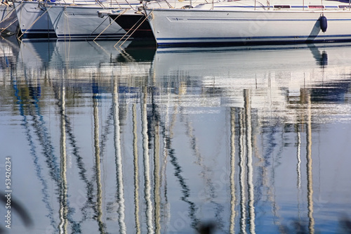 reflections in the calm water sailing boats