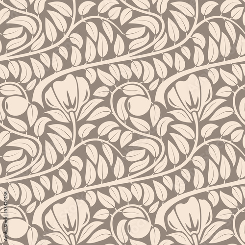 Seamless light beige floral vintage vector pattern.