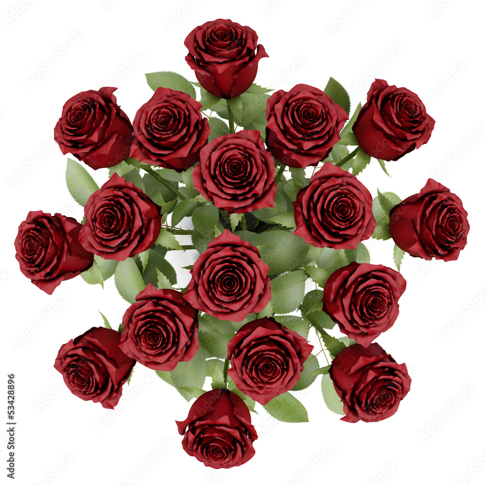 Fototapeta premium top view bouquet of red roses in vase isolated on white backgrou