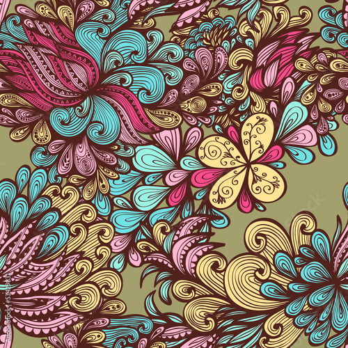 Seamless abstract vintage bright hand drawn floral pattern