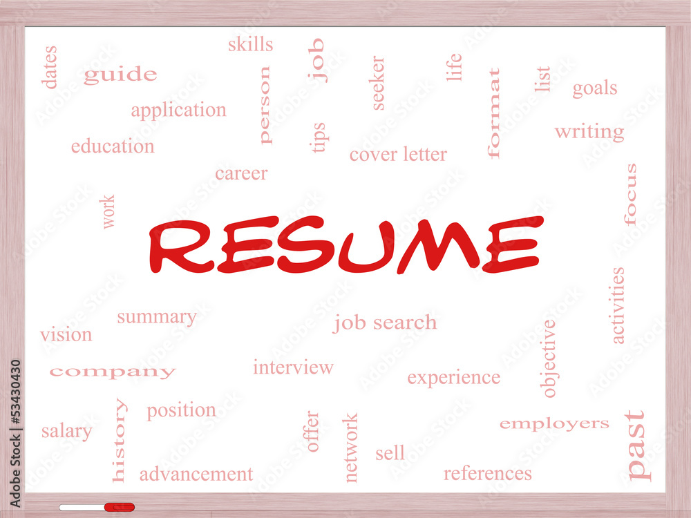 Resume Word Cloud Concept on a Whiteboard Resume Word Cloud Concept on a Whiteboard