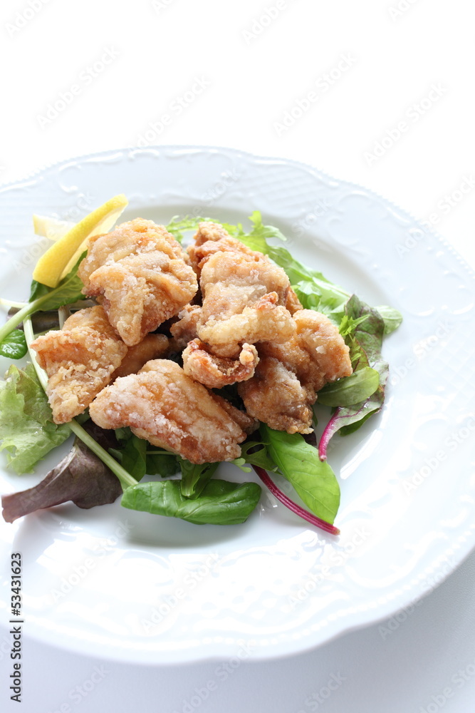 asian food, fried chicken with salad asian food, fried chicken with salad
