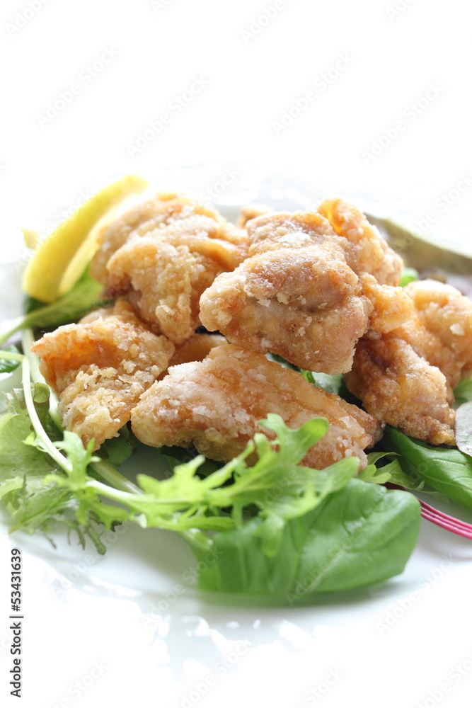 asian food, fried chicken with salad asian food, fried chicken with salad