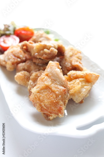asian food, fried chicken with salad