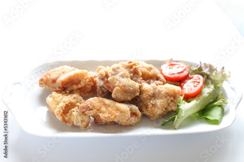 asian food, fried chicken with salad