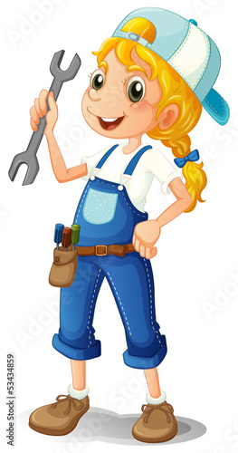 A girl holding a tool