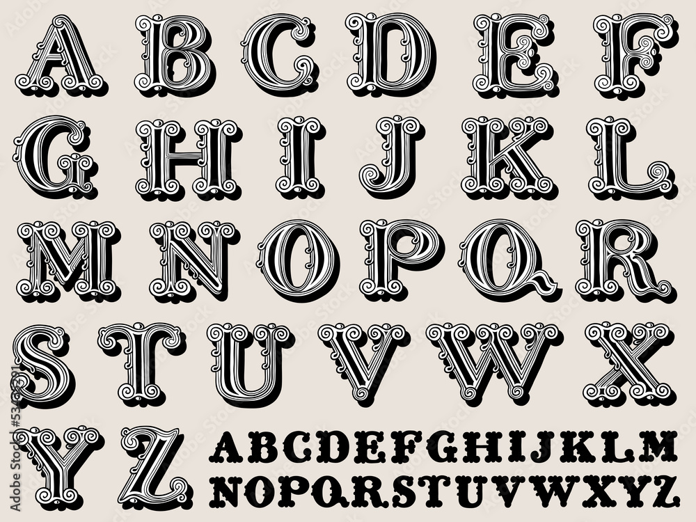 Retro illustration of a complete antiqua alphabet