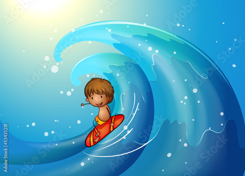 A little man surfing