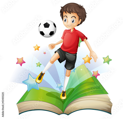 A book with a boy playing football