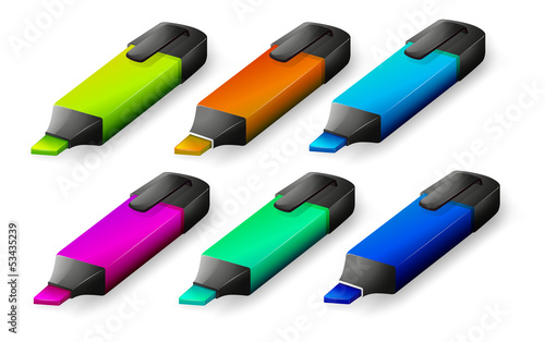 Six colorful markers
