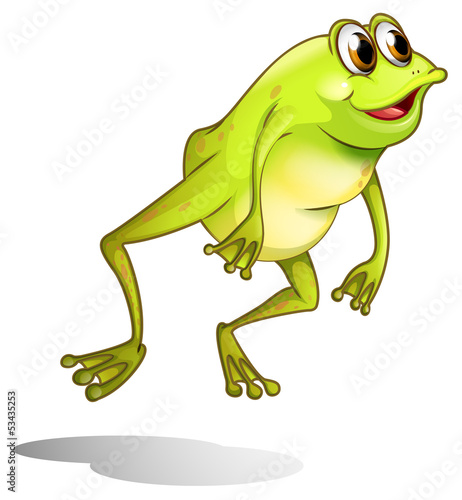 A green frog hopping
