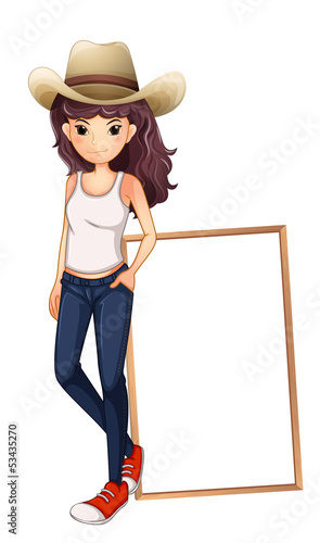 A girl with a hat standing in front of the empty board
