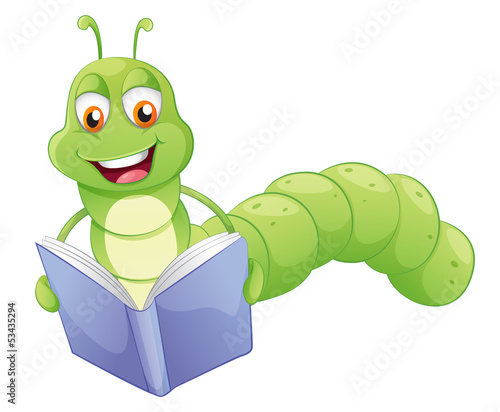 A smiling worm reading