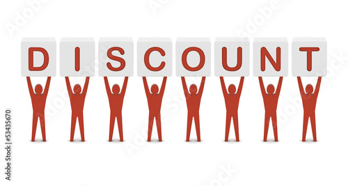 Men holding the word discount. Concept 3D illustration.