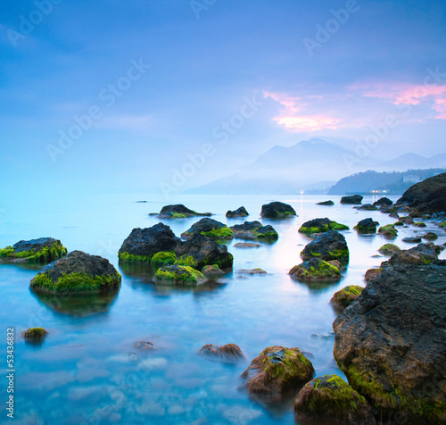 Sea stones at sunset