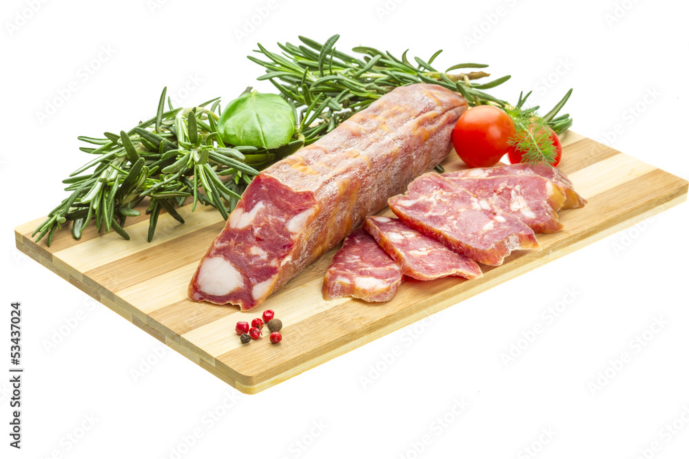 Salami with rosemary, basil and tomato Salami with rosemary, basil and tomato