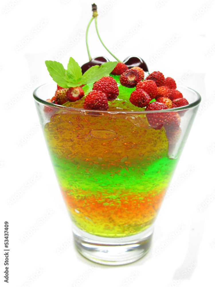 fruit jelly dessert with wild strawberry fruit jelly dessert with wild strawberry