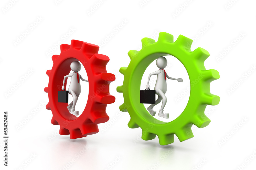 Business man running in gear. business competition concept. Business man running in gear. business competition concept.