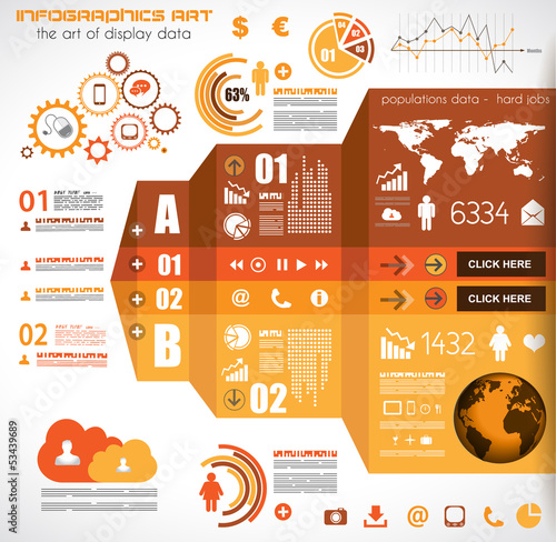 Infographic elements - set of paper tags, technology icons...