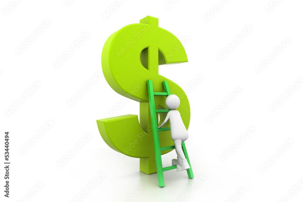 Obraz premium Man Climbing up the dollar symbol