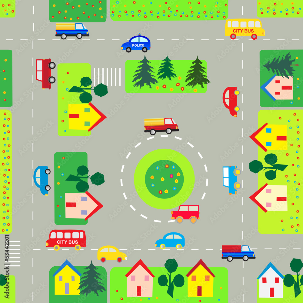 Seamless background with cars and streets Seamless background with cars and streets