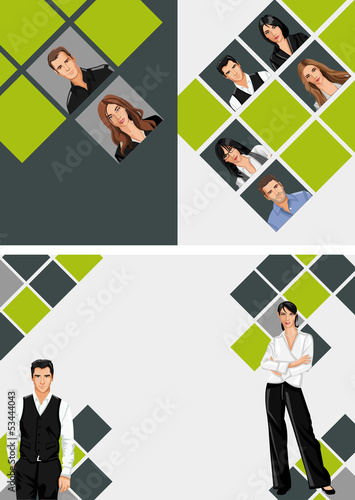 Green and gray template for brochure with business people